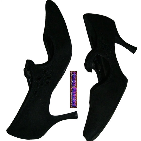 Predictions Black Mary Janes Heels Pointed Toe Witchy Gothic Halloween Cut Out 7 - Picture 6 of 11